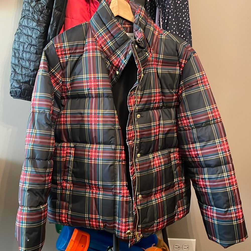 Super cute women’s plaid puffer coat from JCrew
